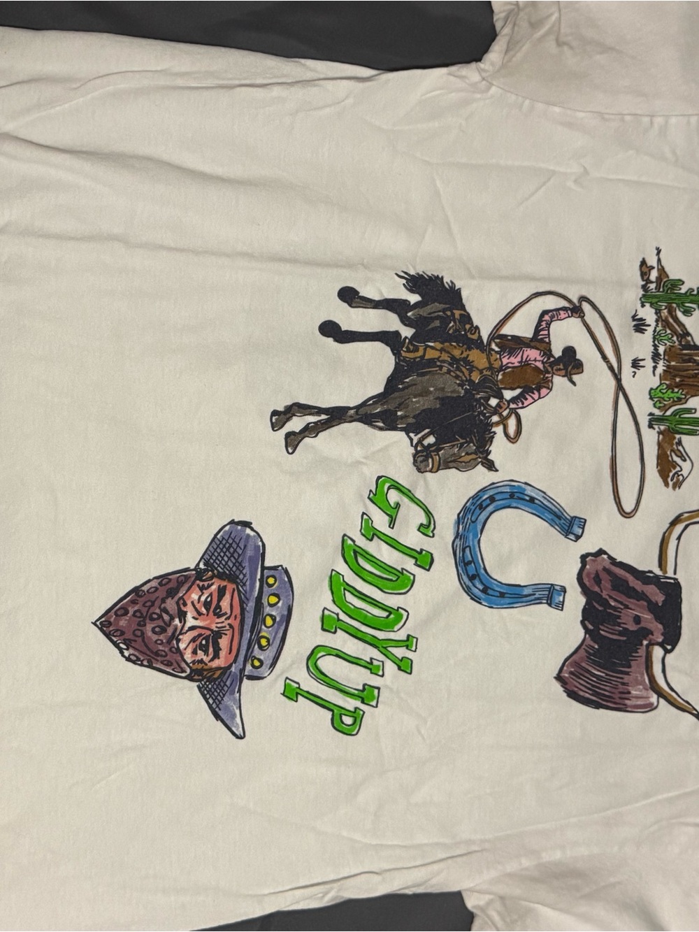 Cowboy Graphic Tee with Green 'Giddyup' Print